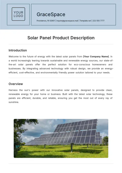 Free Solar Panel Product Description Template to Edit Online