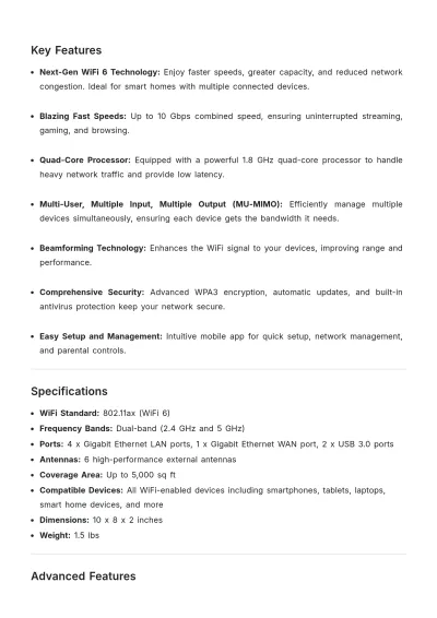 Free WiFi Router Product Description Template to Edit Online