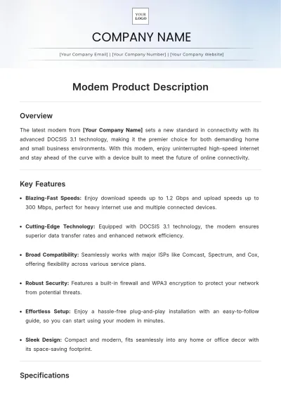 Free Modem Product Description Template to Edit Online