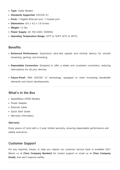 Free Modem Product Description Template to Edit Online