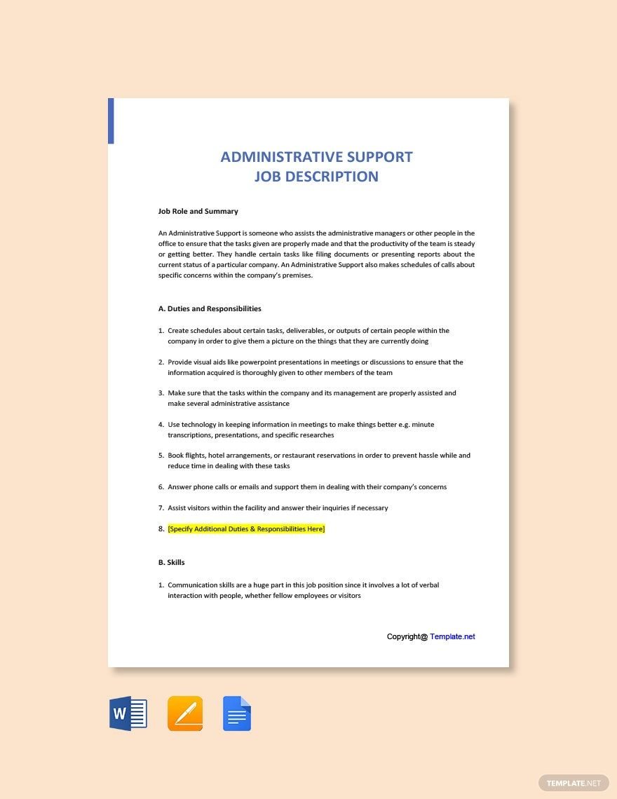 Administrative Word Templates Design Free Download Template Net   Administrative Support Job Description 1 