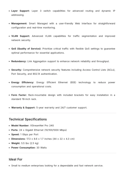 Free Network Switch Product Description Template to Edit Online