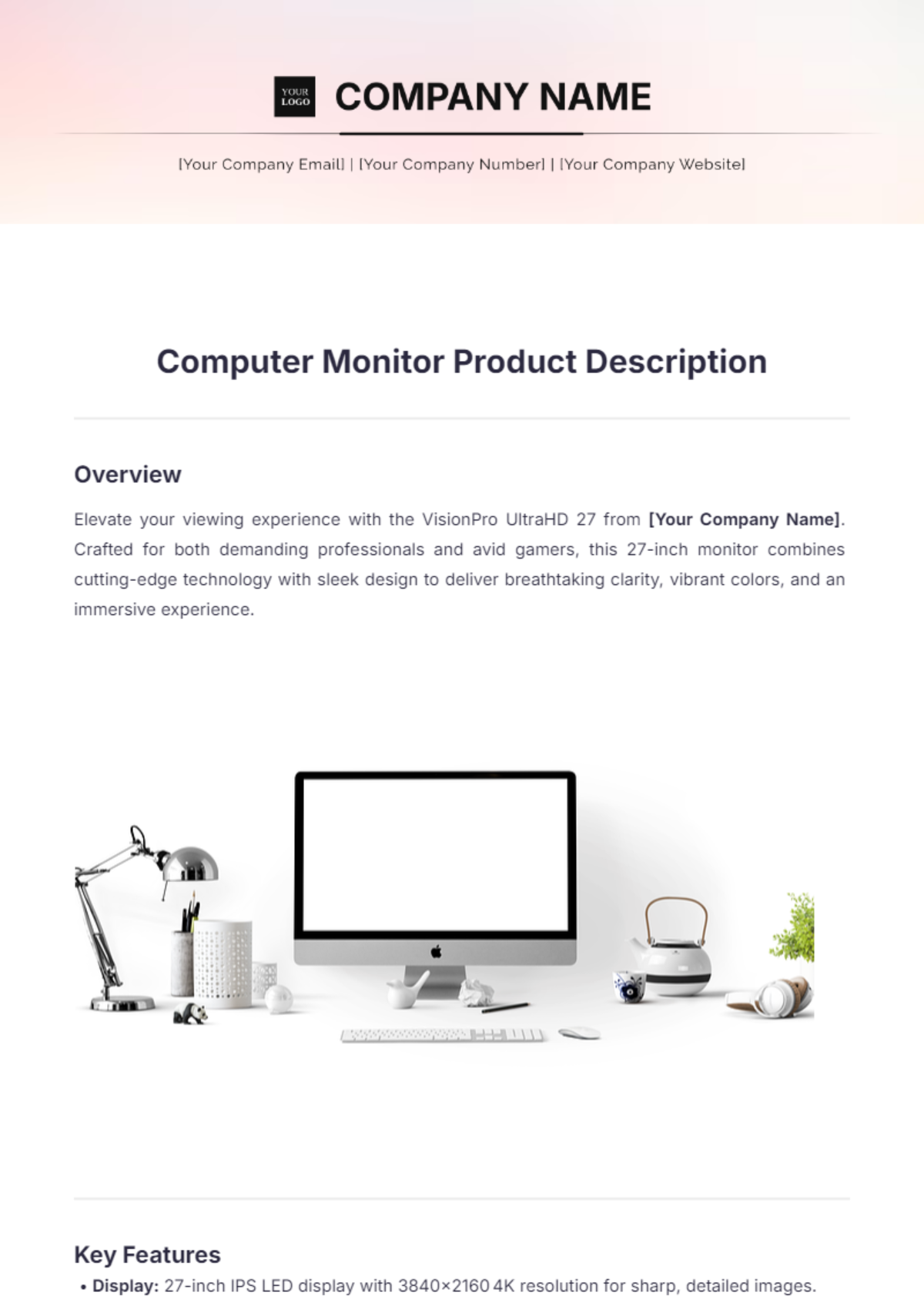 Computer Monitor Product Description Template - Edit Online & Download