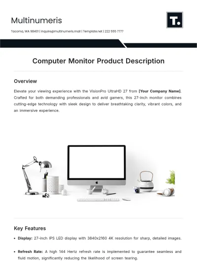Free Computer Monitor Product Description Template to Edit Online