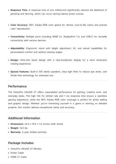 Free Computer Monitor Product Description Template to Edit Online