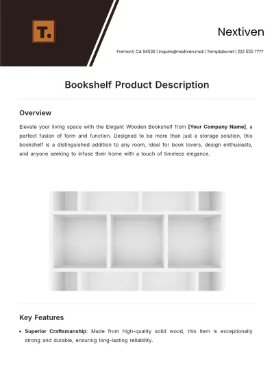 Free Bookshelf Product Description Template to Edit Online