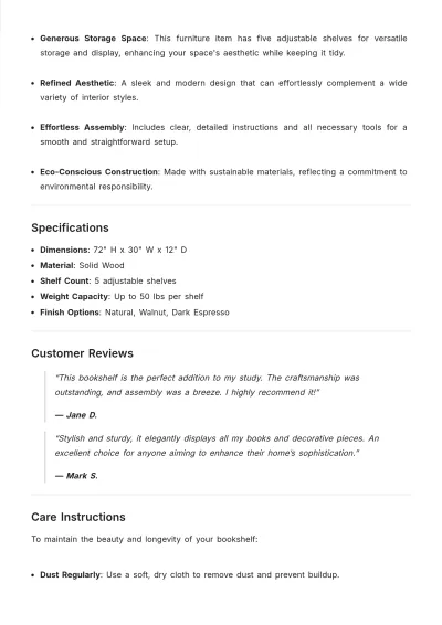 Free Bookshelf Product Description Template to Edit Online