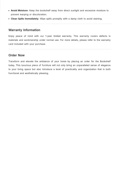 Free Bookshelf Product Description Template to Edit Online