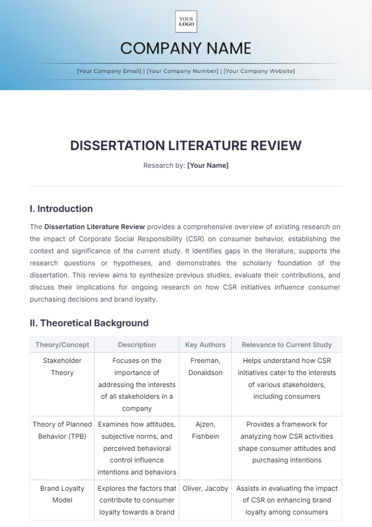 Dissertation Literature Review Template - Edit Online & Download