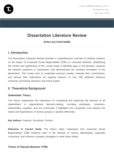 Free Dissertation Literature Review Template to Edit Online