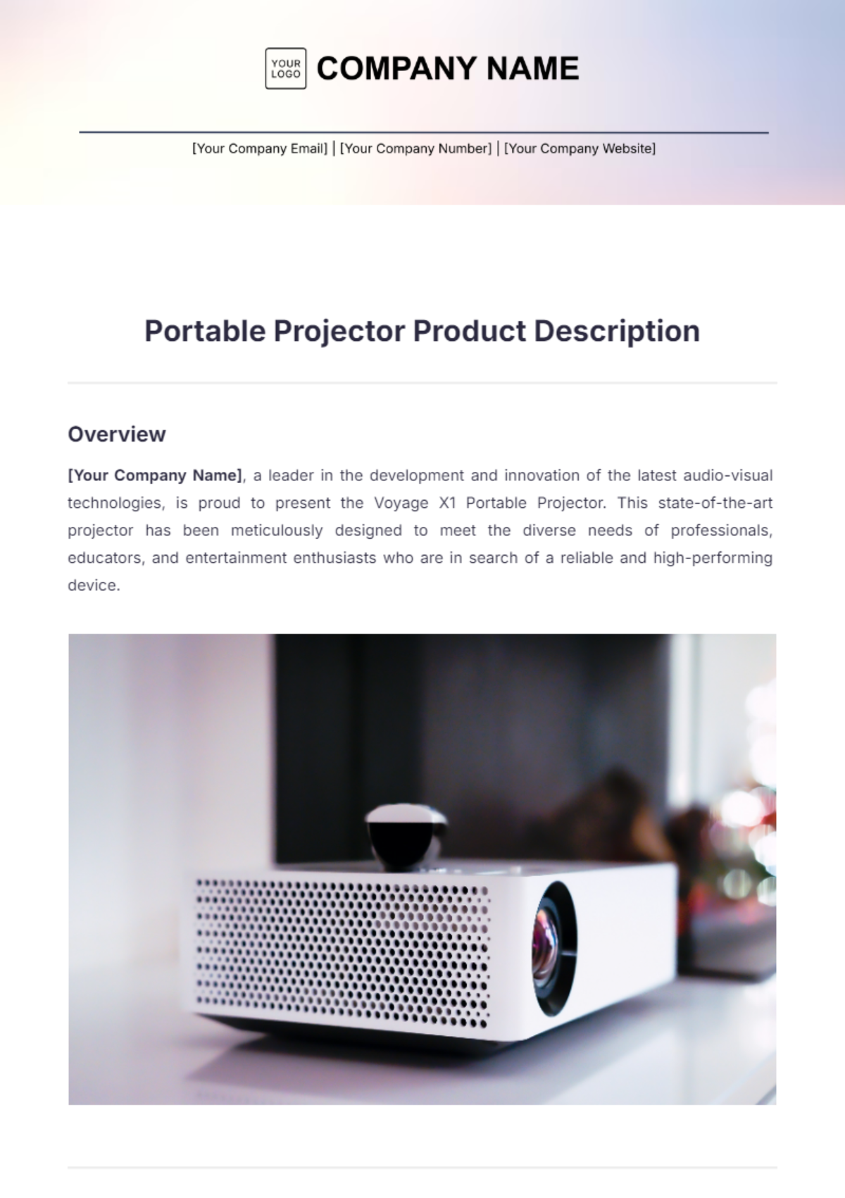 Portable Projector Product Description Template - Edit Online & Download