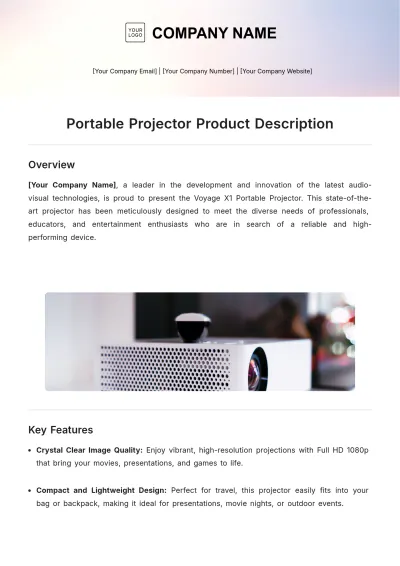 Free Portable Projector Product Description Template to Edit Online