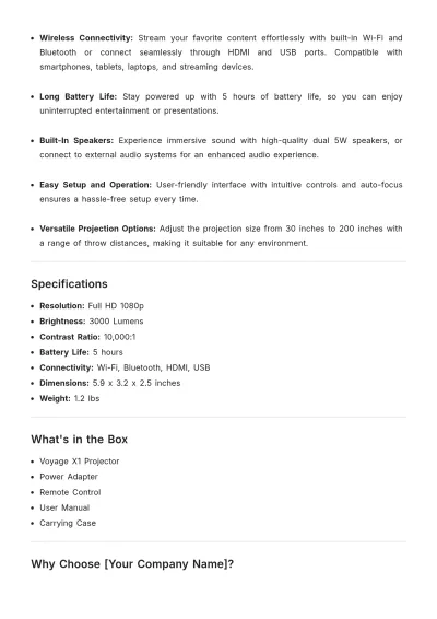 Free Portable Projector Product Description Template to Edit Online