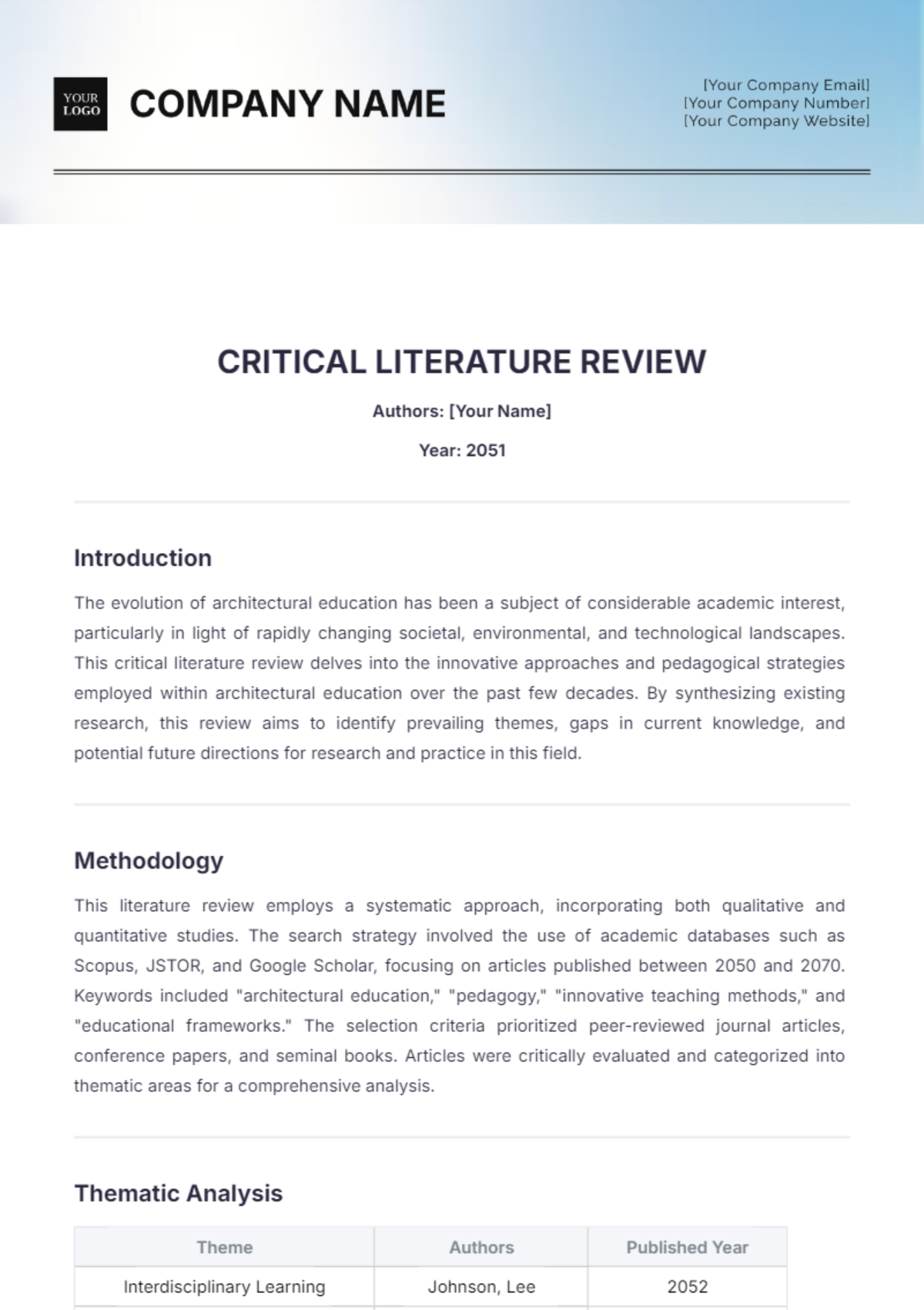 Critical Literature Review Template - Edit Online & Download