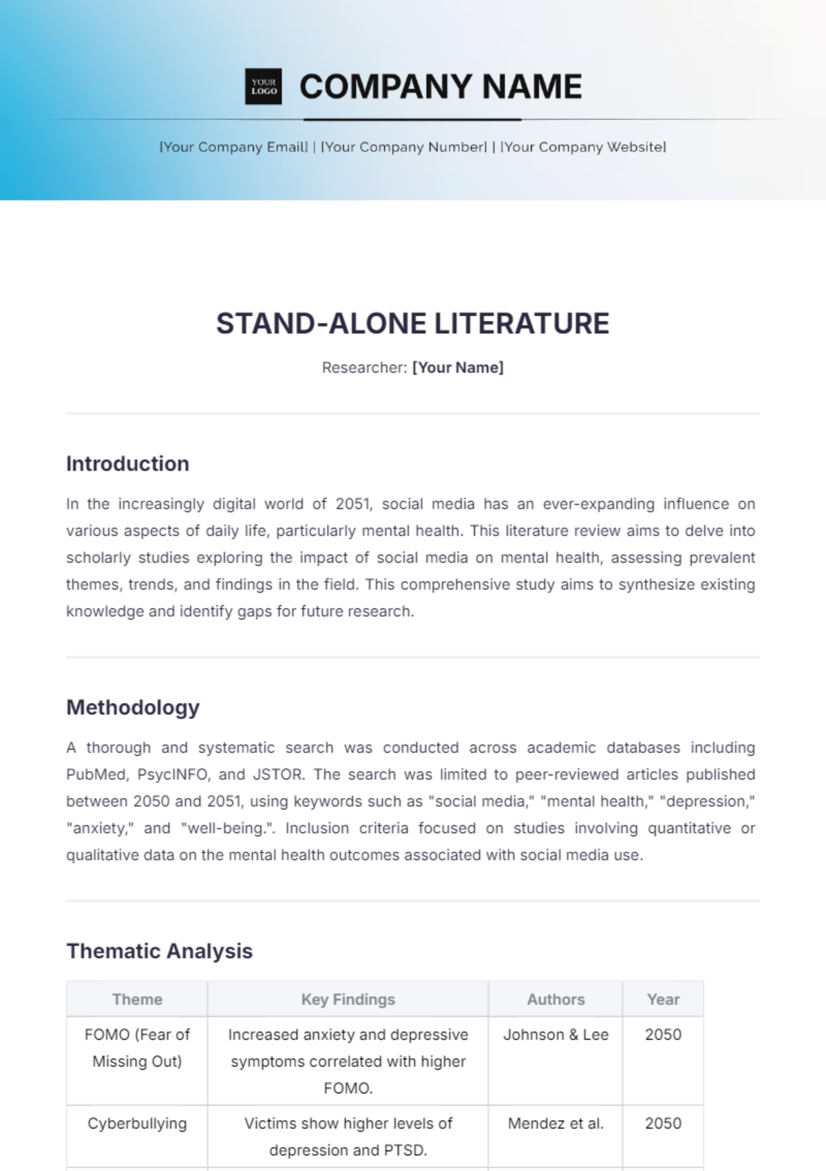 Stand-Alone Literature Review Template - Edit Online & Download