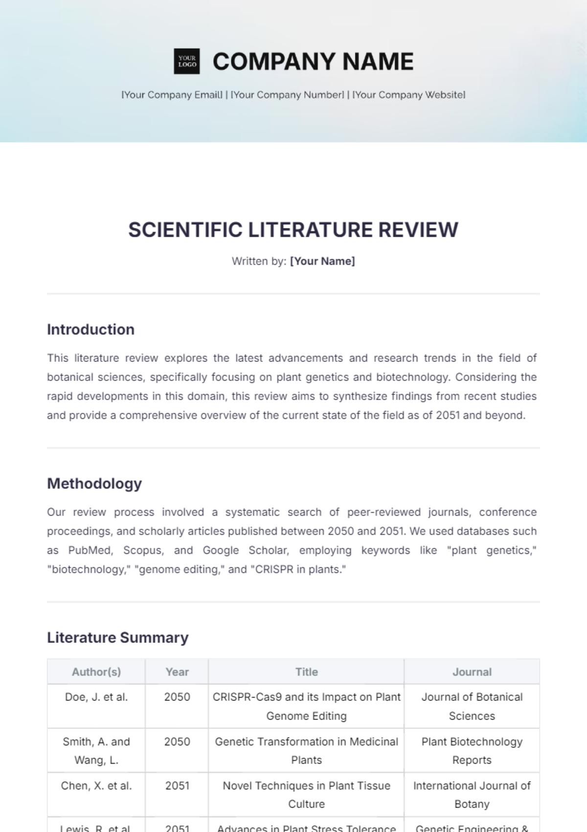 Scientific Literature Review Template - Edit Online & Download