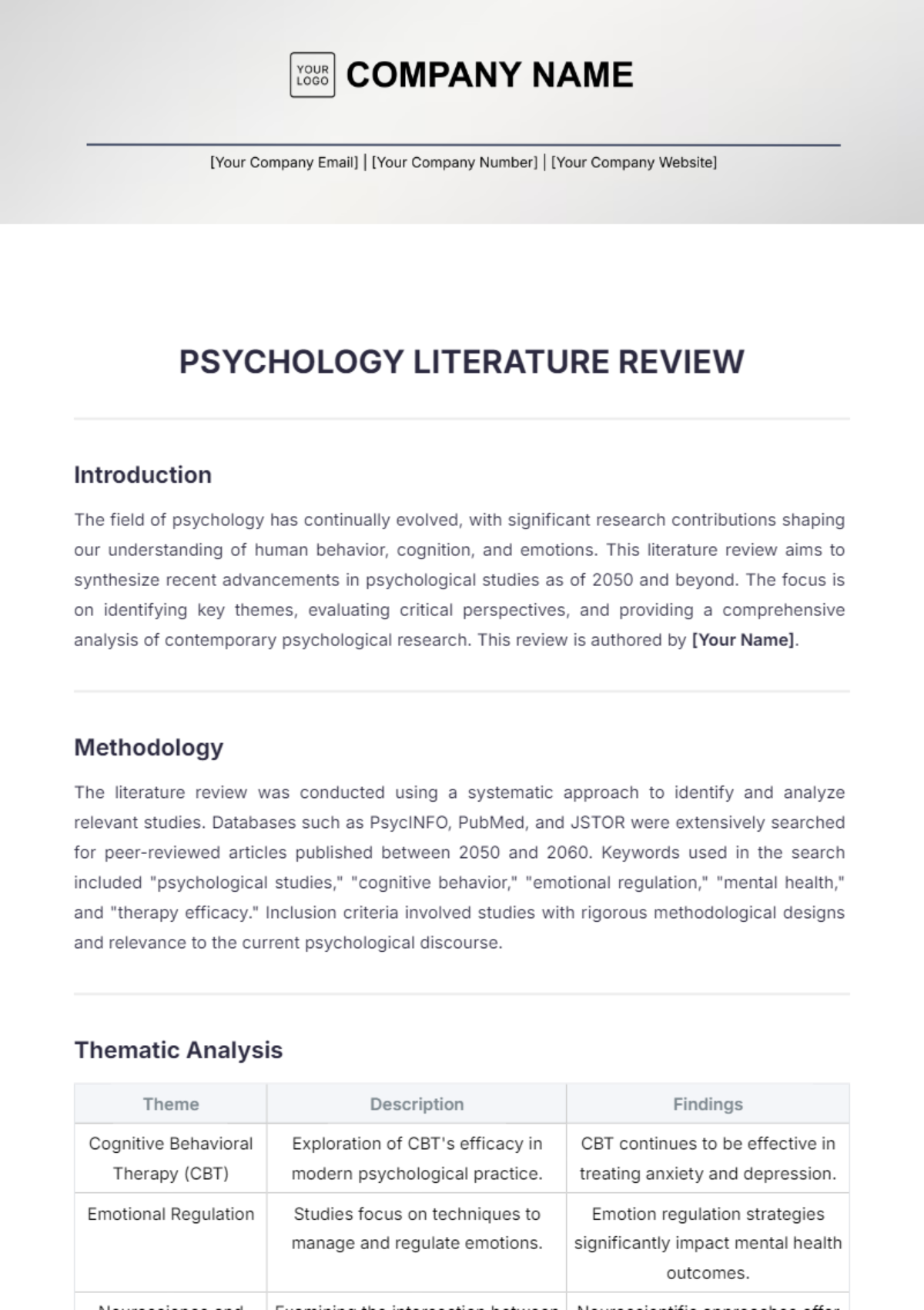 Psychology Literature Review Template - Edit Online & Download