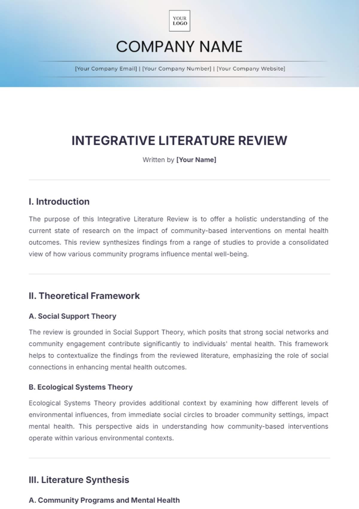 Integrative Literature Review Template - Edit Online & Download