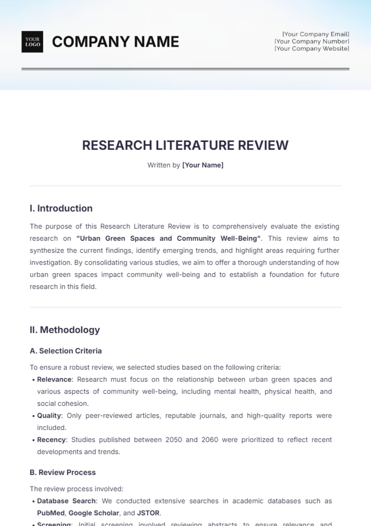 Research Literature Review Template - Edit Online & Download