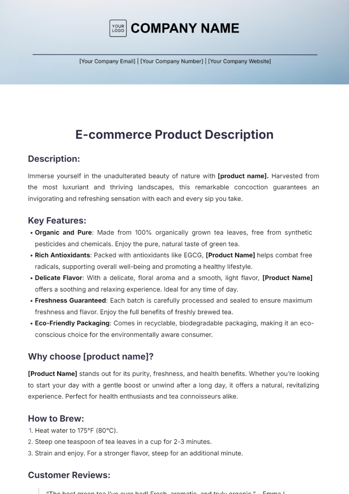 E-commerce Product Description Template - Edit Online & Download