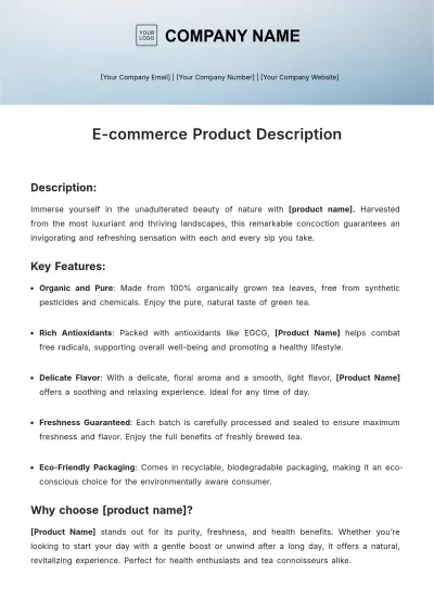 Free E-commerce Product Description Template to Edit Online