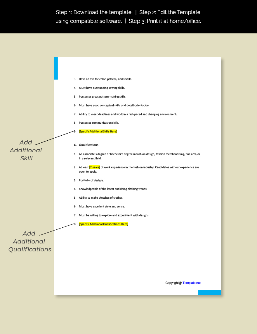 Clothing Designer Job Description - Google Docs, Word, Apple Pages, PDF
