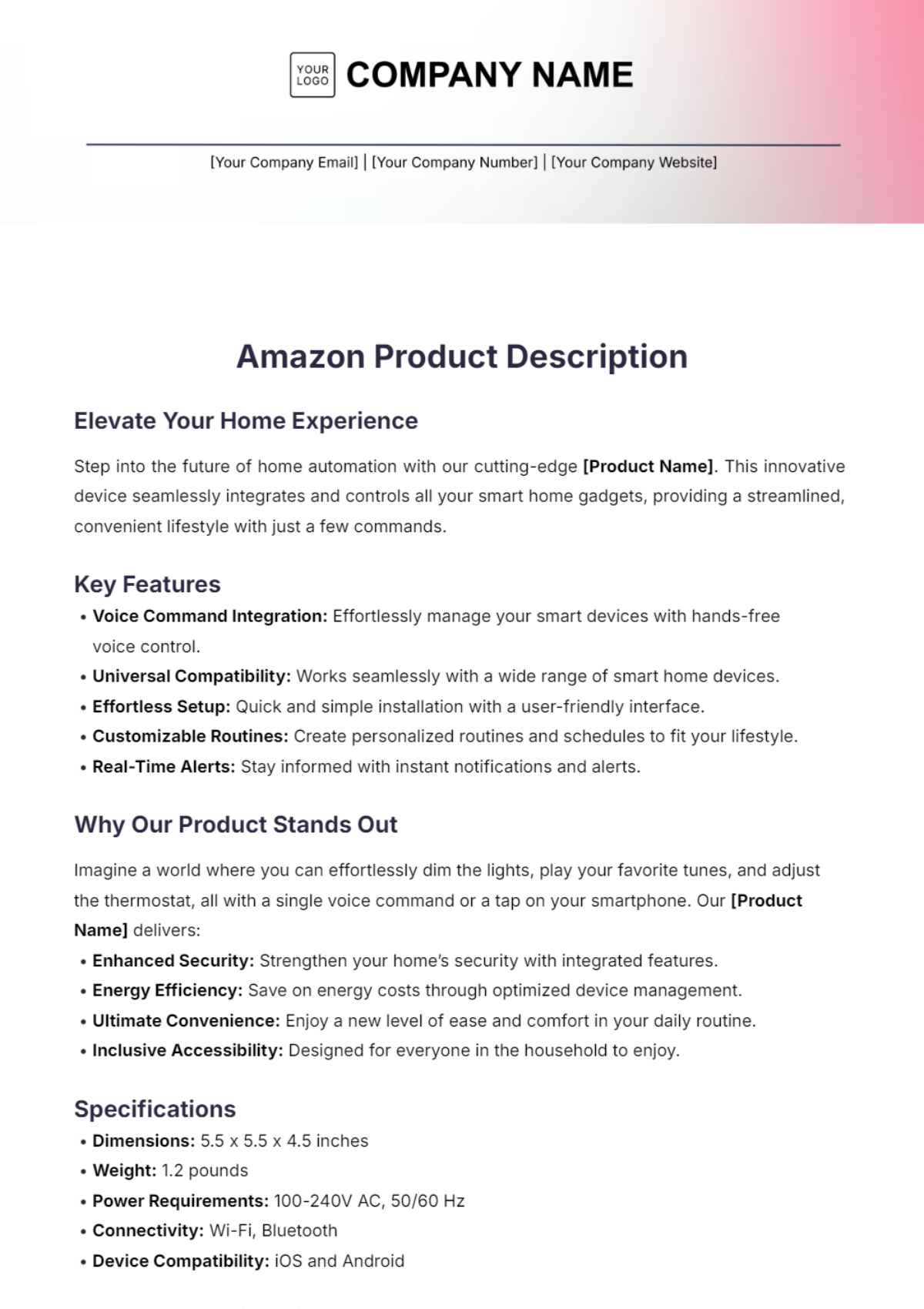 Amazon Product Description Template - Edit Online & Download