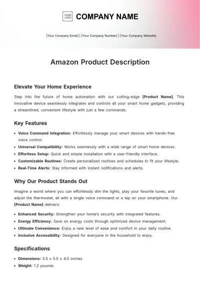 Free Amazon Product Description Template to Edit Online
