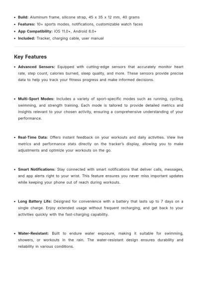 Free Fitness Product Description Template to Edit Online