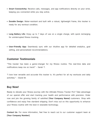 Free Fitness Product Description Template to Edit Online
