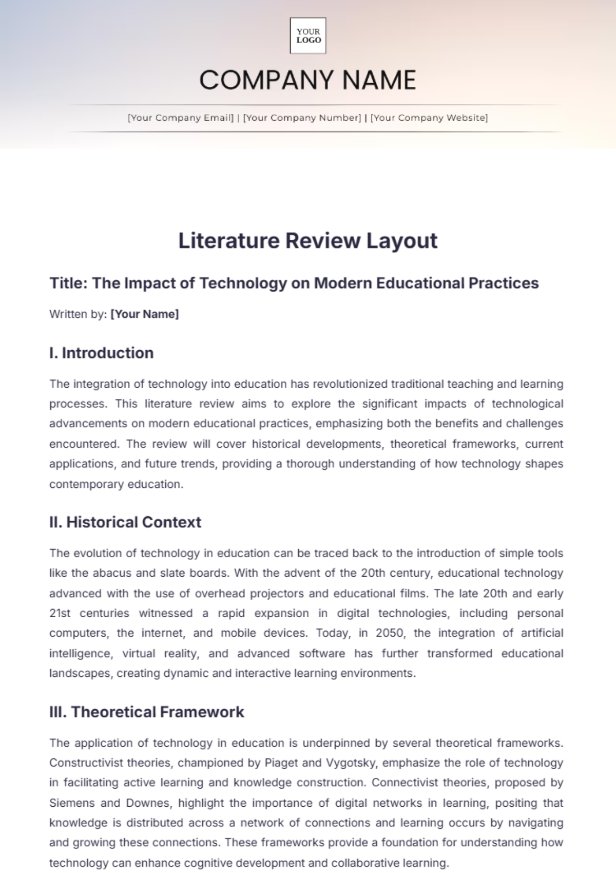 Literature Review Layout Template - Edit Online & Download