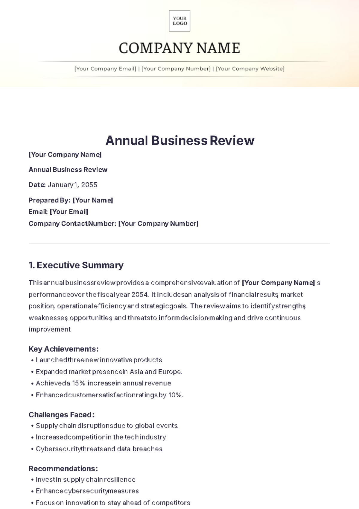 Annual Business Review Template - Edit Online & Download