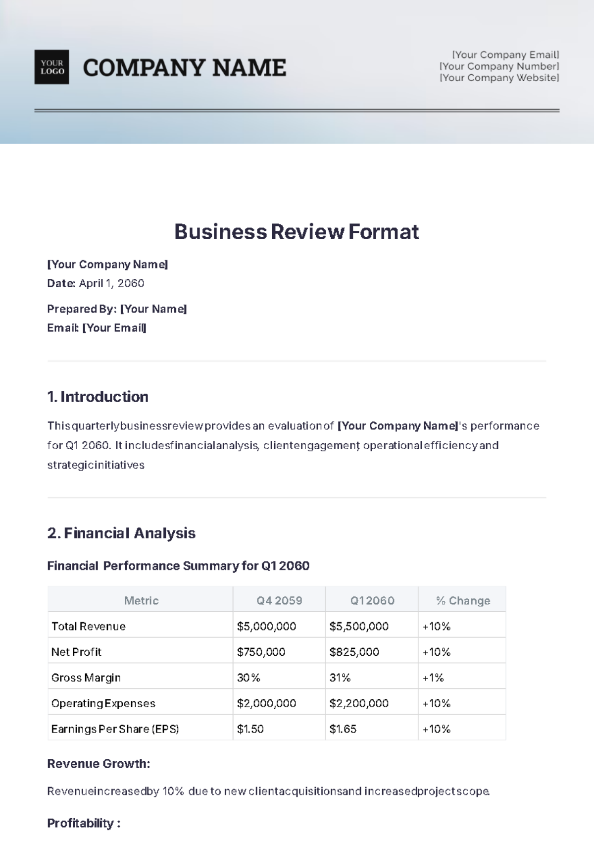 Business Review Format Template - Edit Online & Download