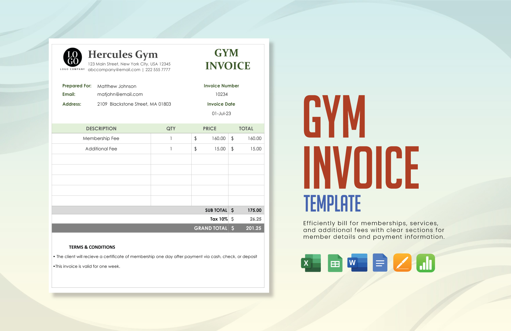 Gym Invoice Template