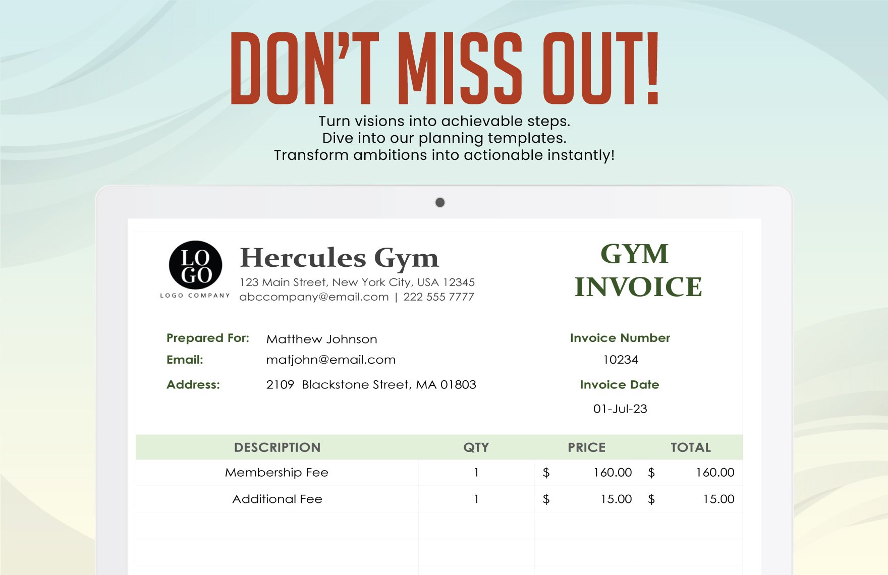 Gym Invoice Template