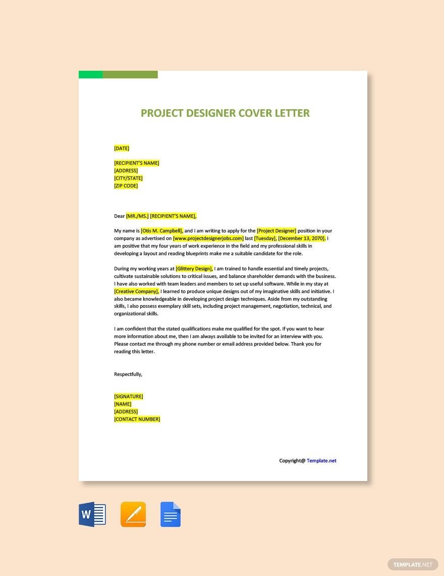 Project Designer Cover Letter Template
