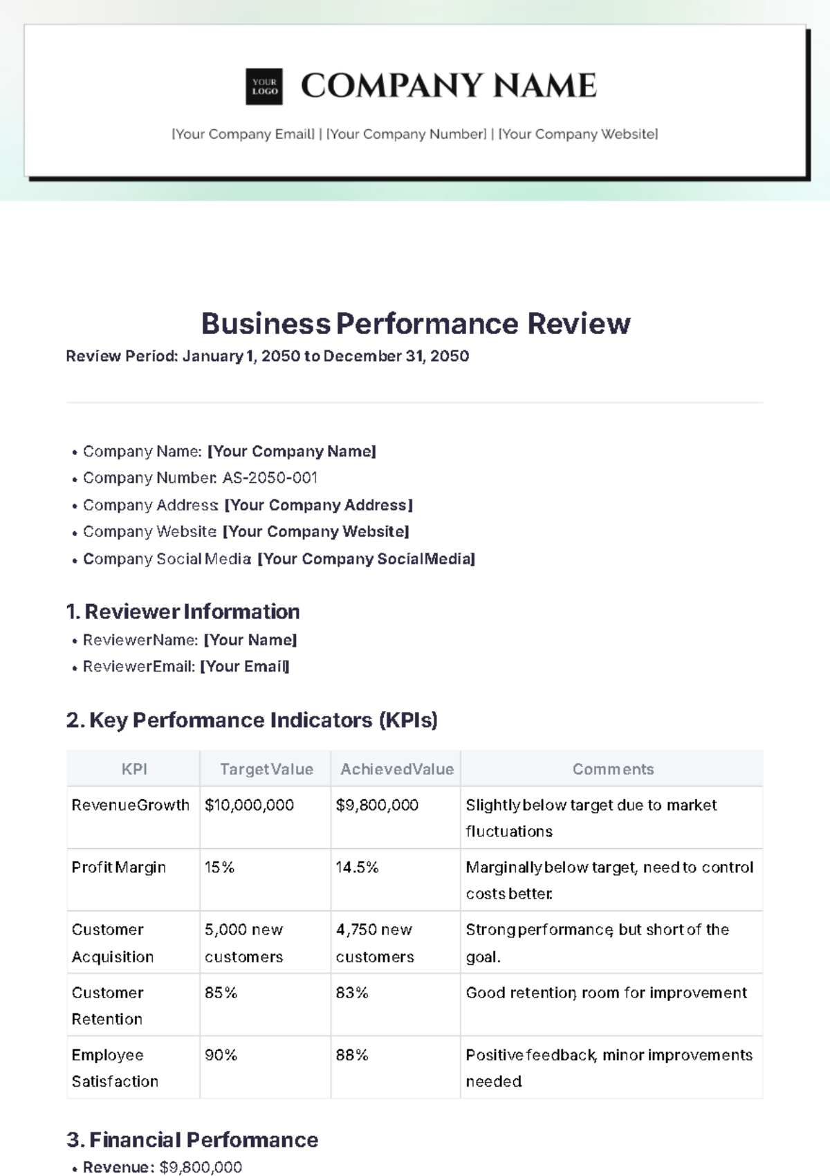 Business Performance Review Template - Edit Online & Download