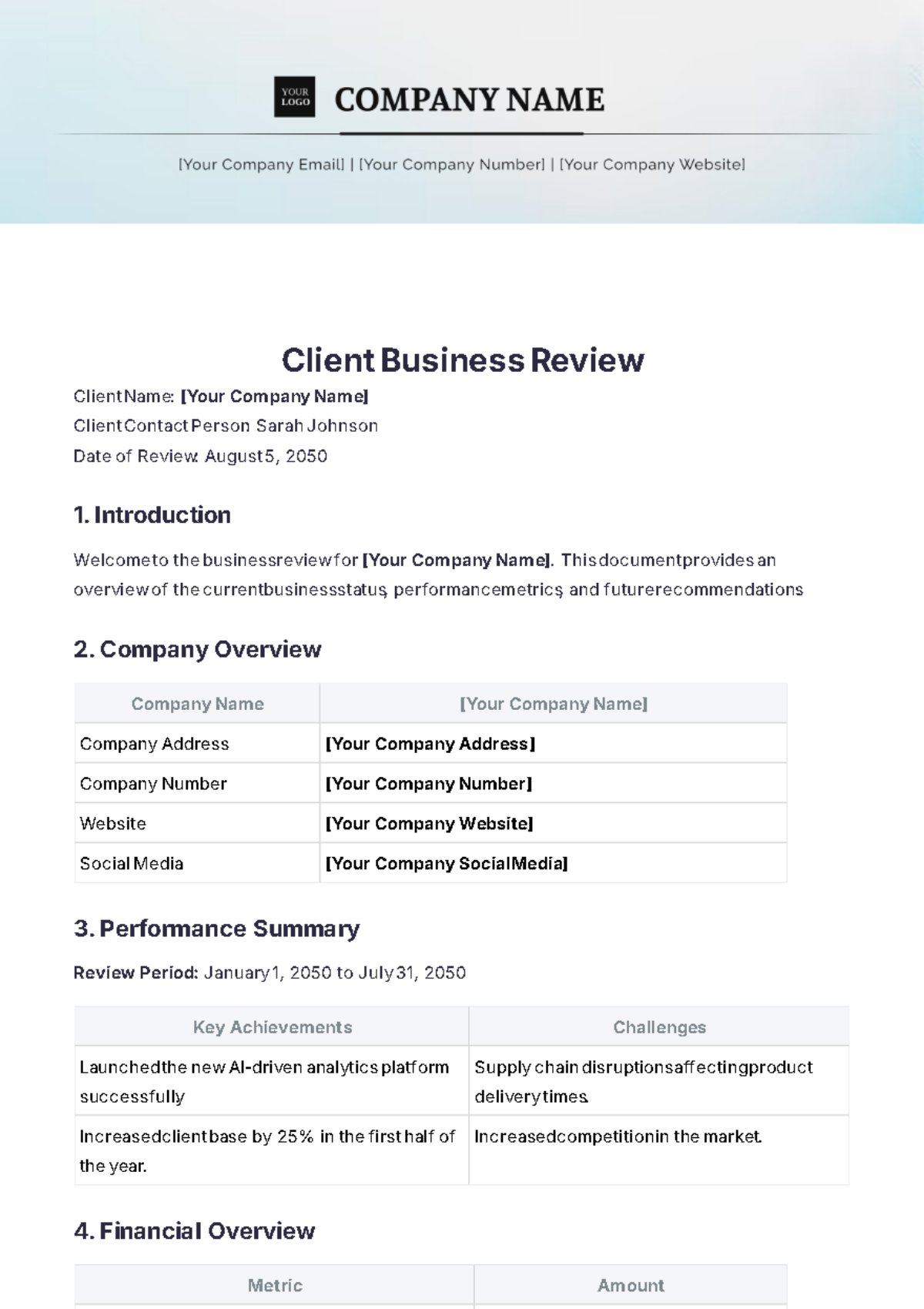 Client Business Review Template