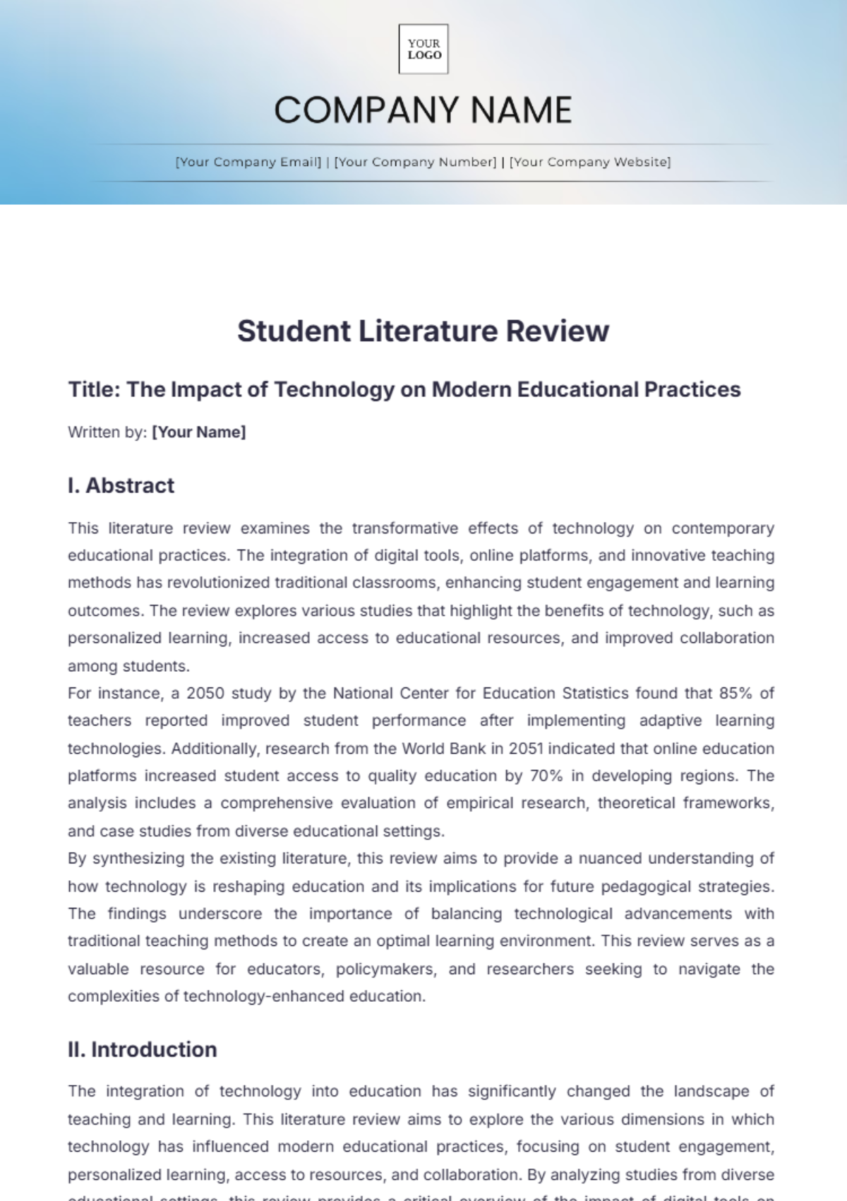 Student Literature Review Template - Edit Online & Download