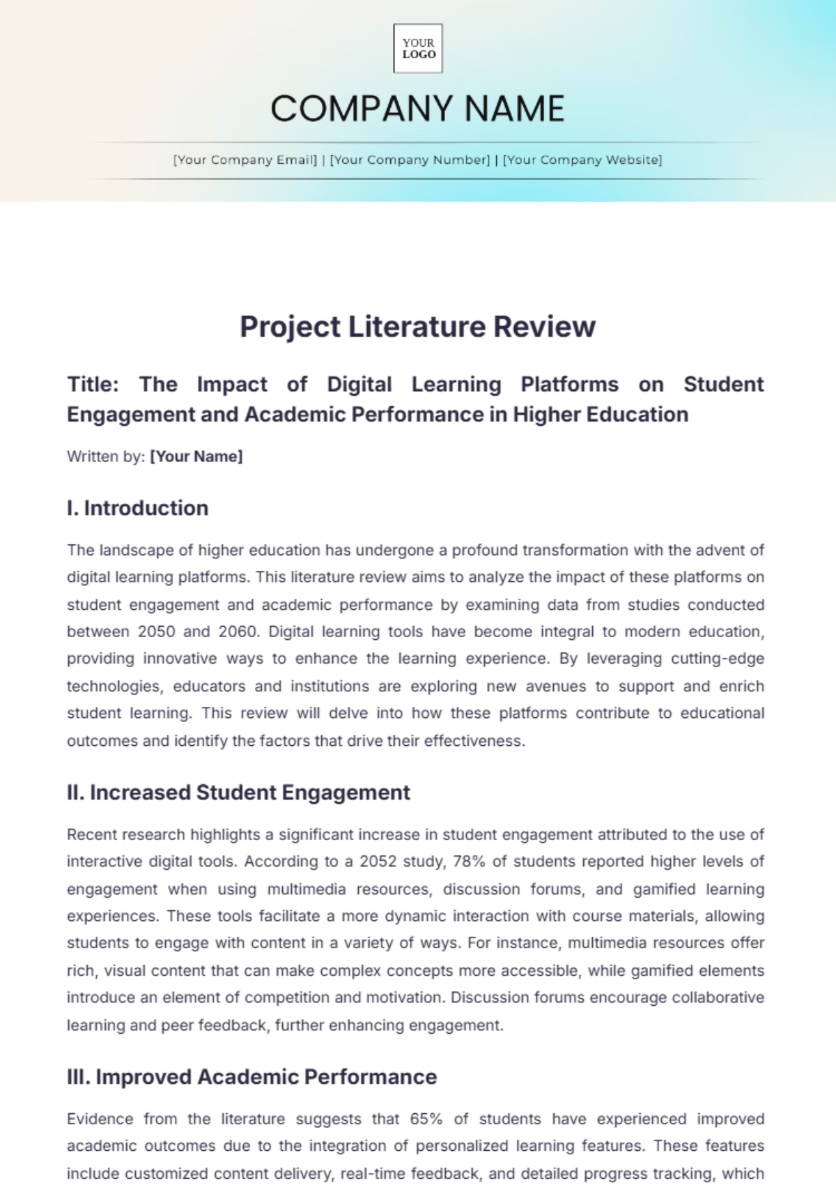 Project Literature Review Template - Edit Online & Download