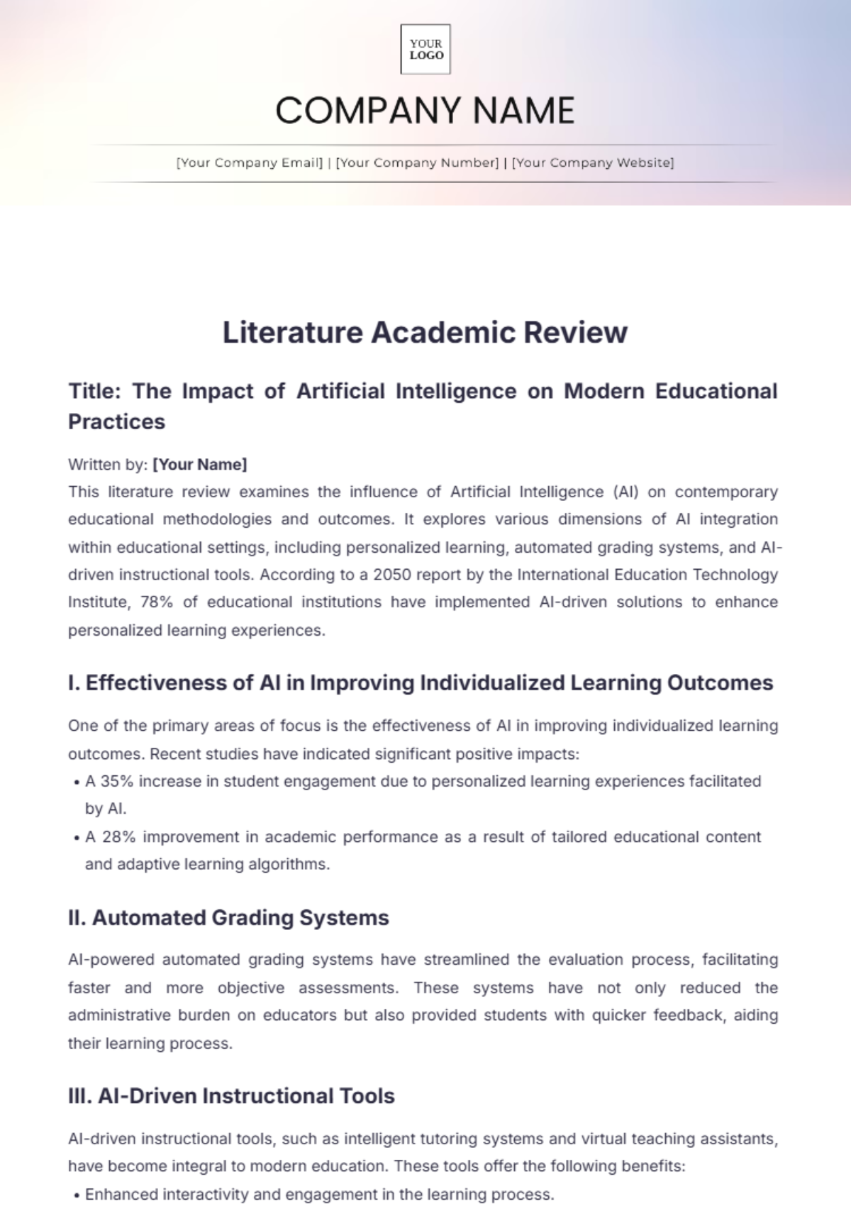 Literature Academic Review Template - Edit Online & Download