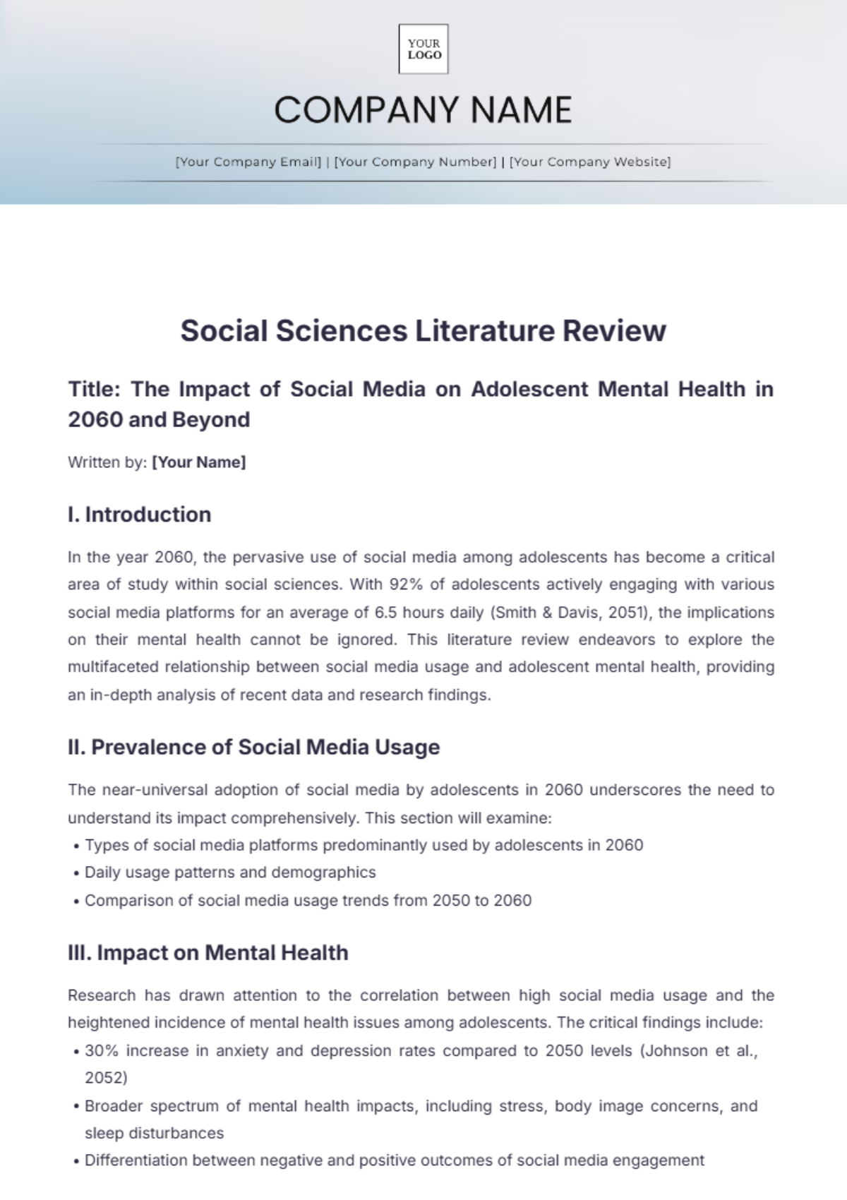 Social Sciences Literature Review Template - Edit Online & Download