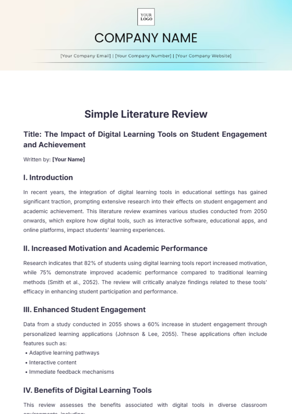 Simple Literature Review Template - Edit Online & Download