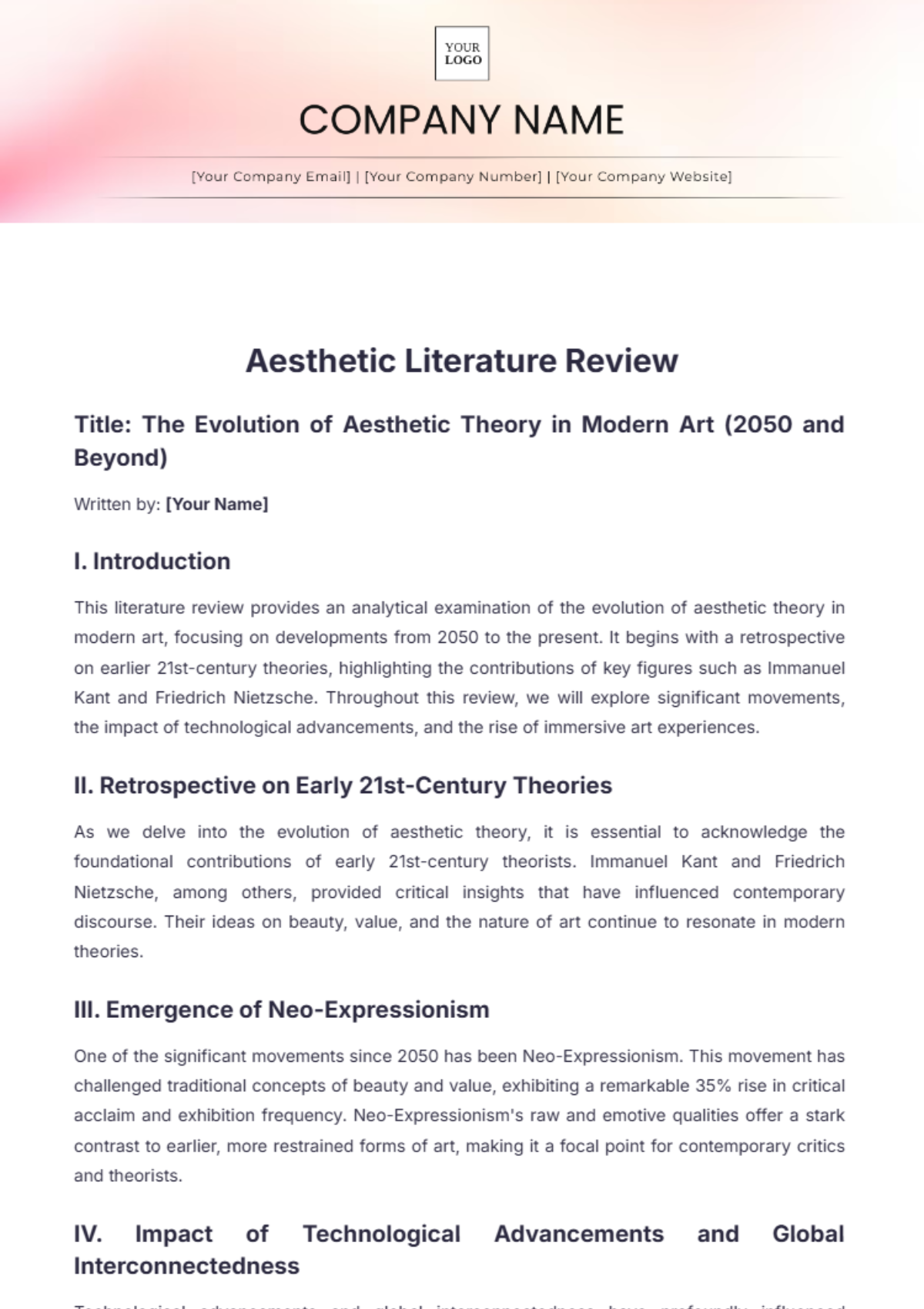 Aesthetic Literature Review Template - Edit Online & Download