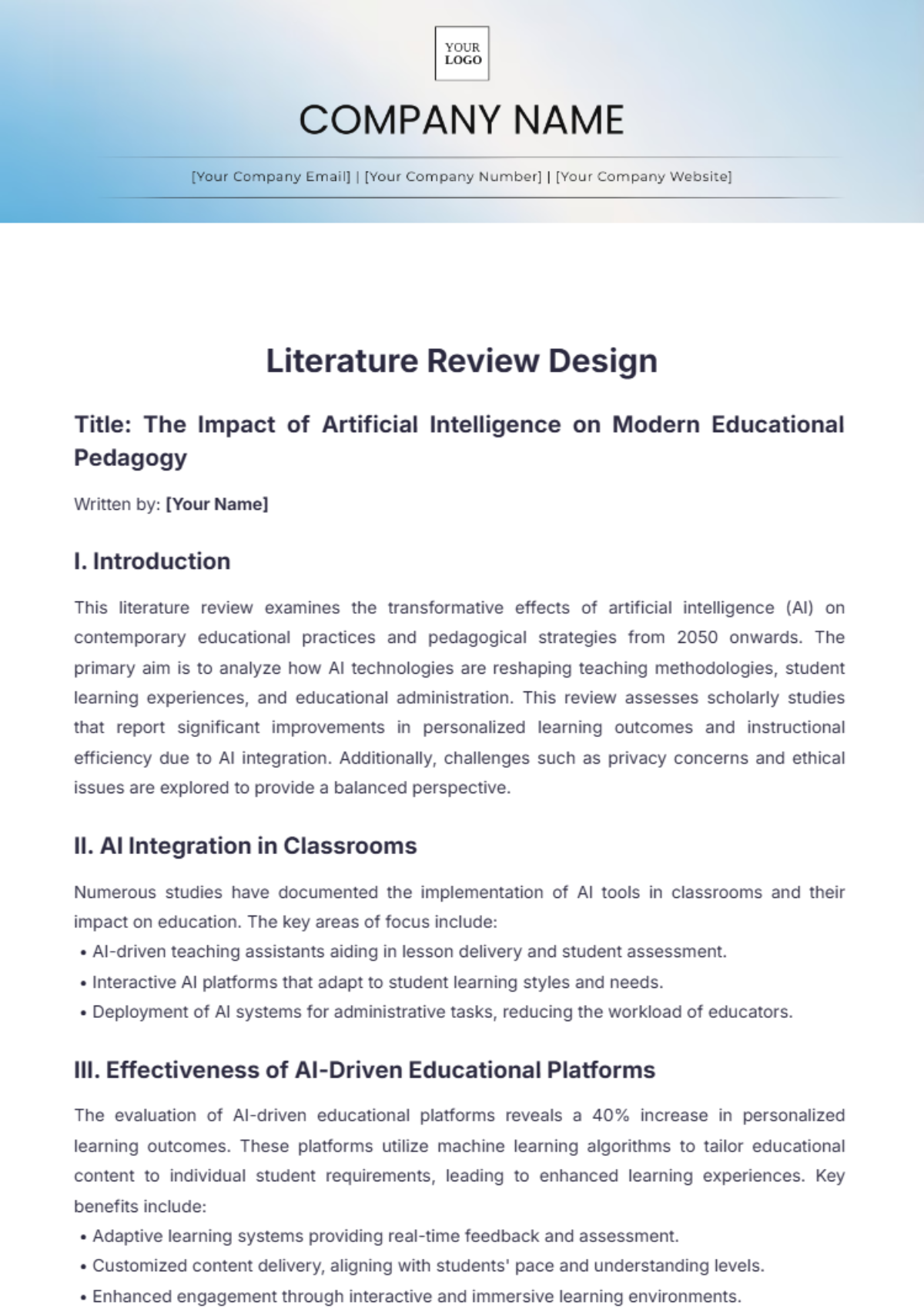 Literature Review Design Template - Edit Online & Download