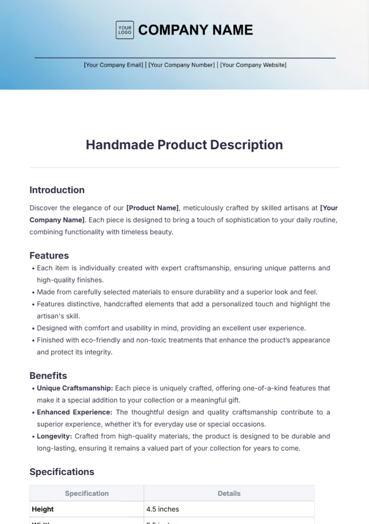 Handmade Product Description Template - Edit Online & Download