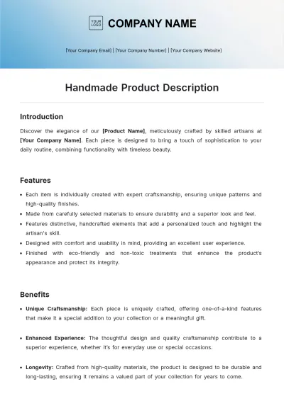 Free Handmade Product Description Template to Edit Online