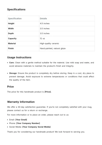 Free Handmade Product Description Template to Edit Online