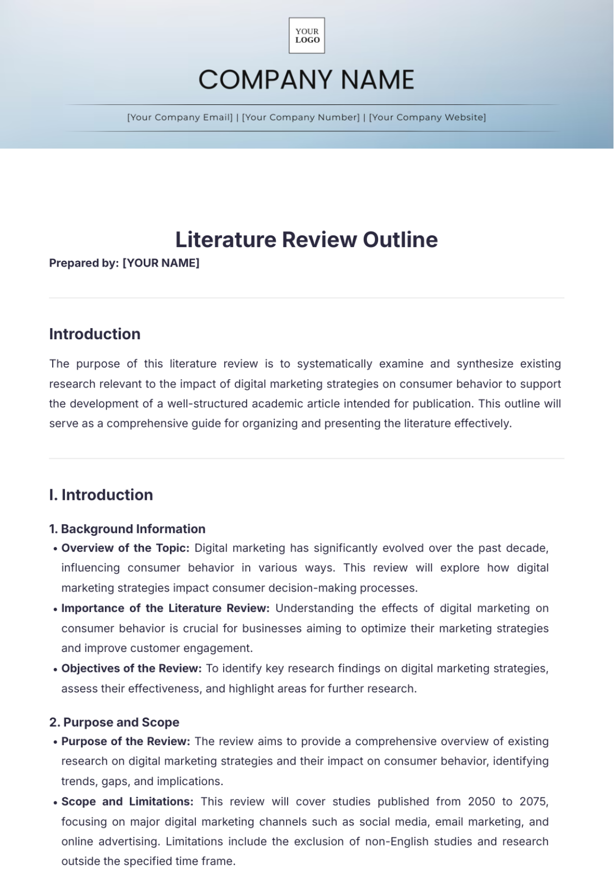 Literature Review Outline Template - Edit Online & Download