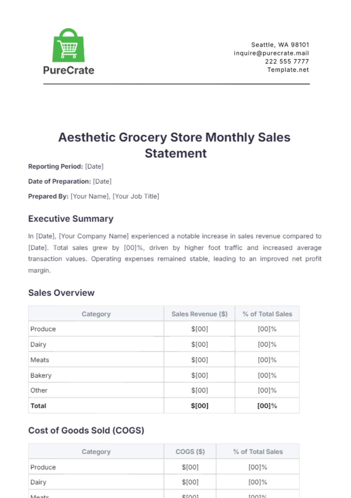 Aesthetic Grocery Store Monthly Sales Statement Template - Edit Online & Download